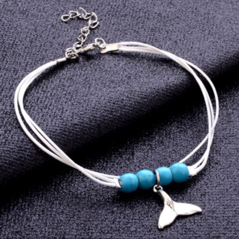 🐠NWOT White Turquoise & Silver Fishtail Anklet🐠